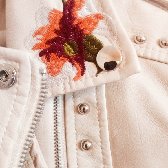 Ly Varey Faux Leather Jacket Soft Embroidered Rivet Motorcycle Punk Style CPO - Picture 12 of 15